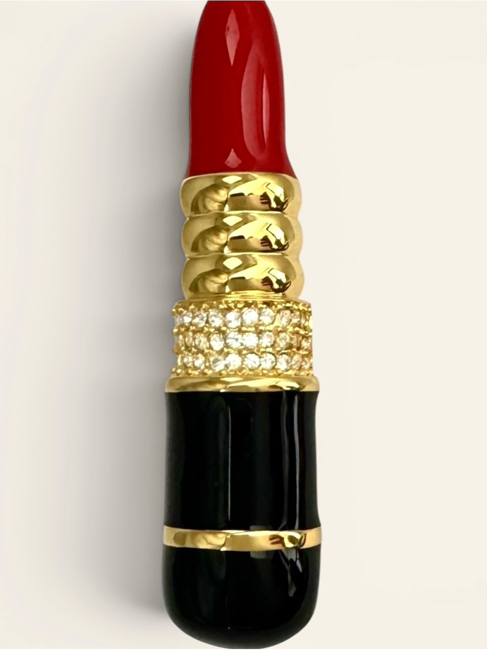 Vintage Kenneth Jay Lane Red Lipstick Brooch Gold Rhinestone KJL